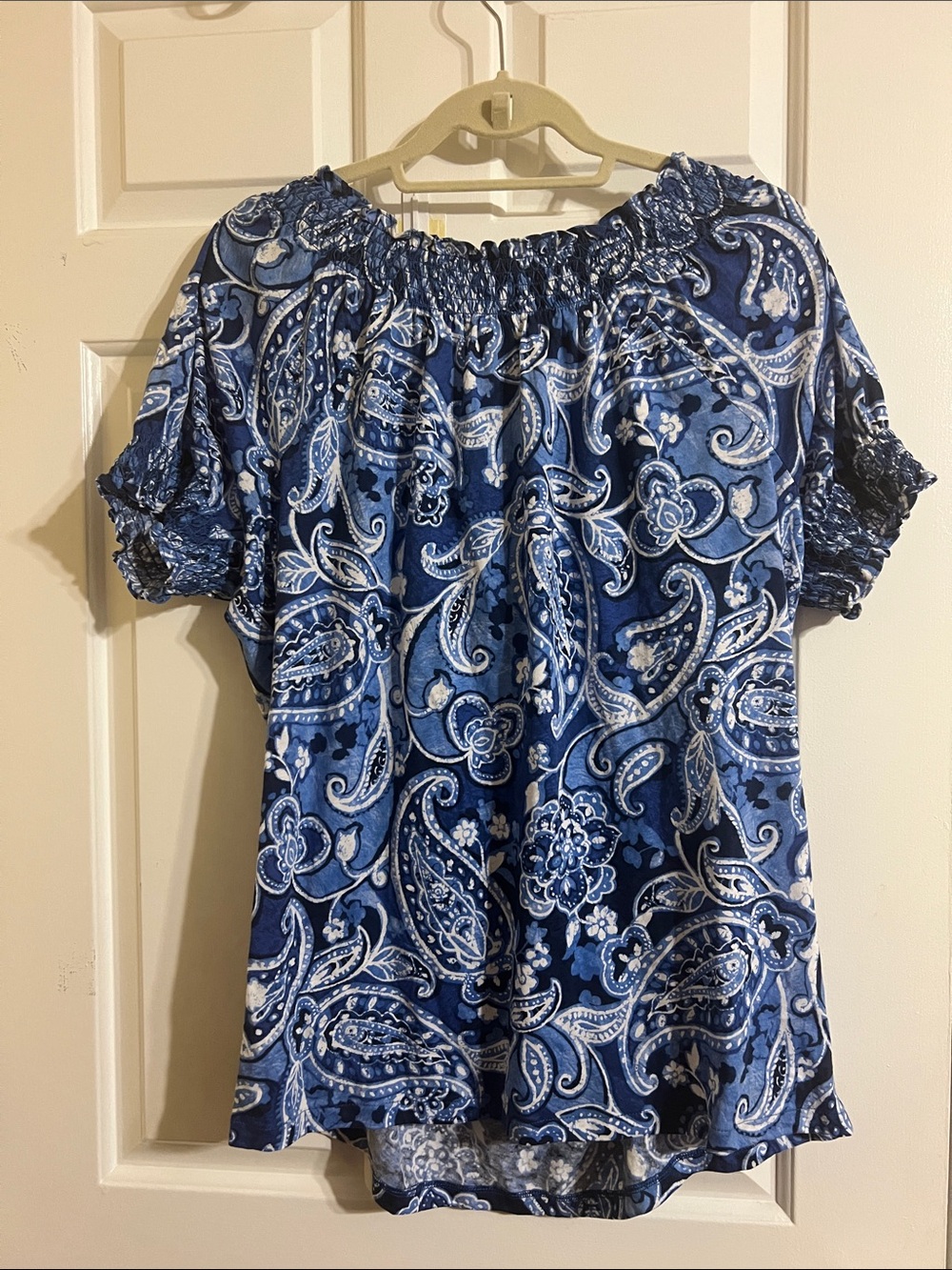 Lauren Ralph Lauren Navy and Light Blue Paisley Smocked Peasant Blouse - Picture 6 of 6